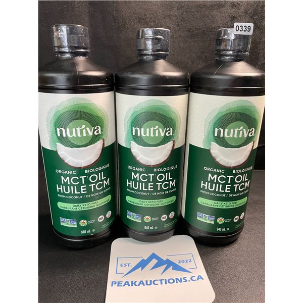 3 Bottles of Nutiva Organic MCT Oil from Coconut - Daily Keto Fuel - 946ml Each - New (BB: 2026 Apr)