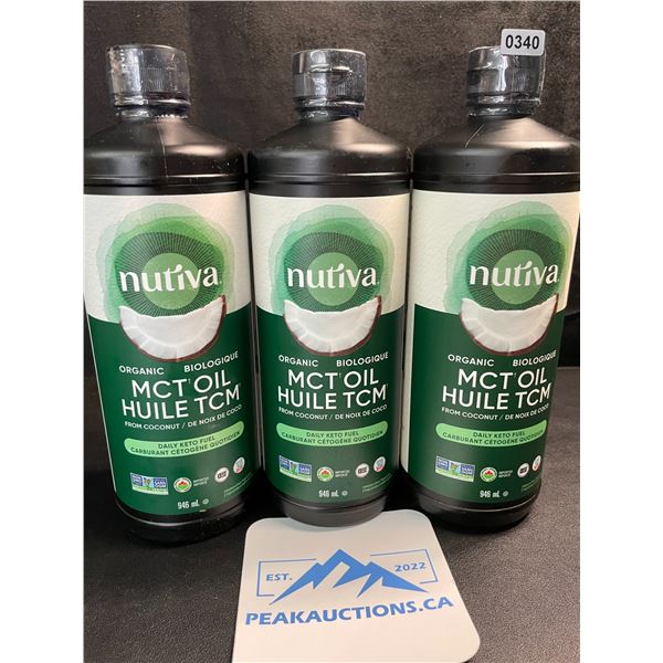 3 Bottles of Nutiva Organic MCT Oil from Coconut - Daily Keto Fuel - 946ml Each - New (BB: 2026 Apr)