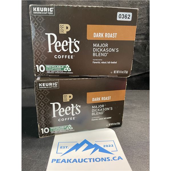 2 Boxes of Peets Coffee Keurig K-Cup Pods; Dark Roast Major Dickason's Blend - 10 Pods Per Box - New