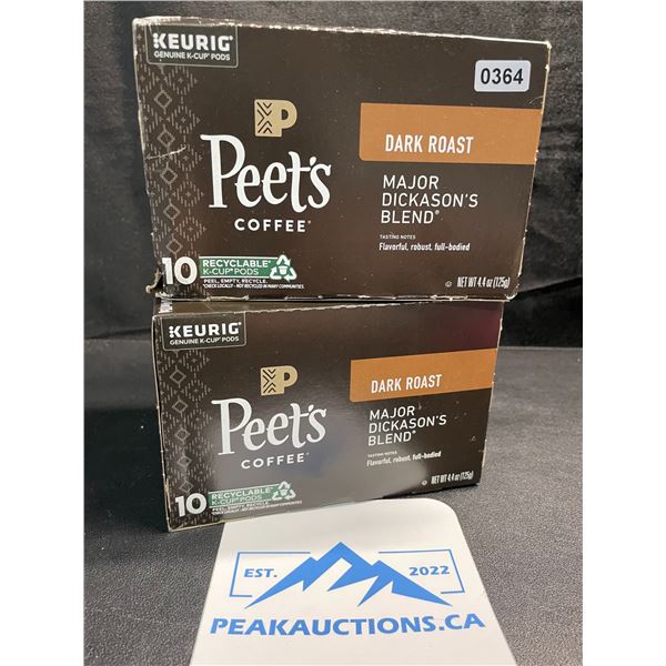 2 Boxes of Peets Coffee Keurig K-Cup Pods; Dark Roast Major Dickason's Blend - 10 Pods Per Box - New