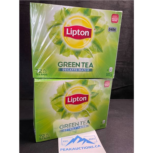 2 Boxes of Lipton Green Tea Decaffeinated Tea Bags - 72 Tea Bags Per Box - BB: 25 JN 05 - New Sealed