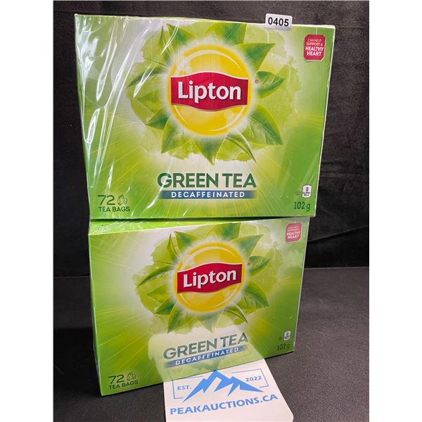 2 Boxes of Lipton Green Tea Decaffeinated Tea Bags - 72 Tea Bags Per Box - BB: 25 JN 05 - New Sealed