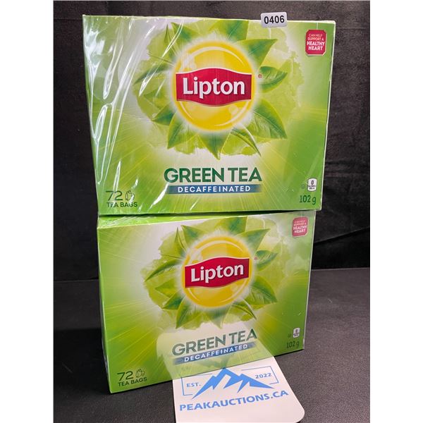 2 Boxes of Lipton Green Tea Decaffeinated Tea Bags - 72 Tea Bags Per Box - BB: 25 JN 05 - New Sealed
