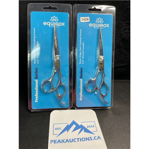 2 Pairs of Equinox Professional Series Razor Edge Hair Cutting Scissors - 6.5" Length - New Sealed