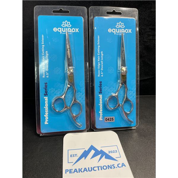 2 Pairs of Equinox Professional Series Razor Edge Hair Cutting Scissors - 6.5" Length - New Sealed