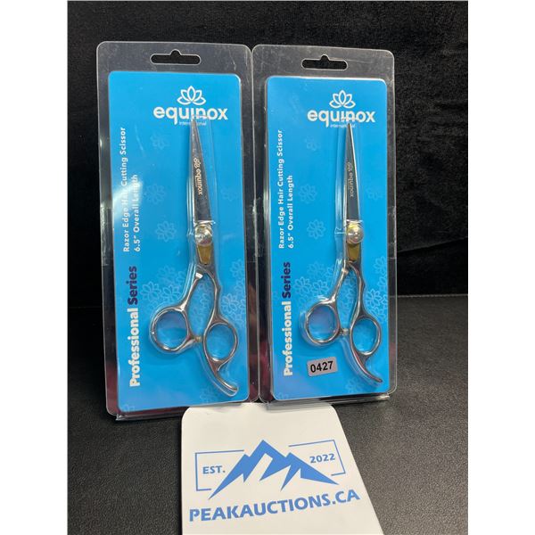 2 Pairs of Equinox Professional Series Razor Edge Hair Cutting Scissors - 6.5" Length - New Sealed