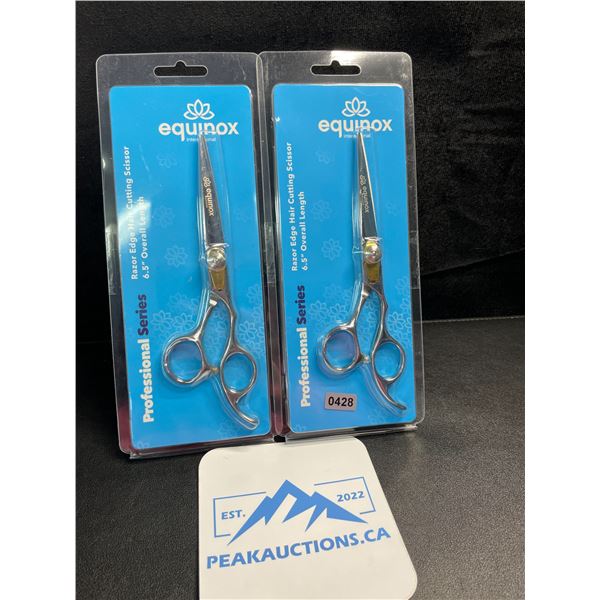 2 Pairs of Equinox Professional Series Razor Edge Hair Cutting Scissors - 6.5" Length - New Sealed