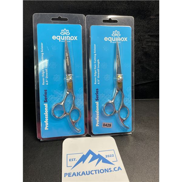 2 Pairs of Equinox Professional Series Razor Edge Hair Cutting Scissors - 6.5" Length - New Sealed