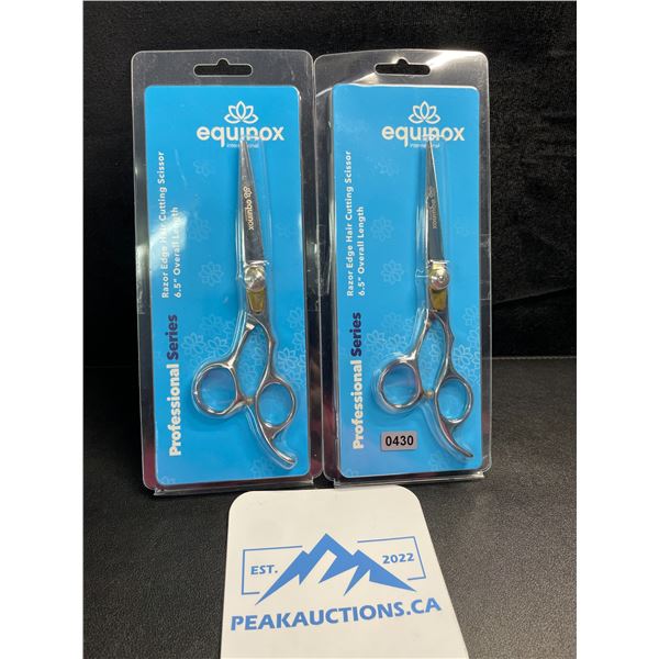 2 Pairs of Equinox Professional Series Razor Edge Hair Cutting Scissors - 6.5" Length - New Sealed