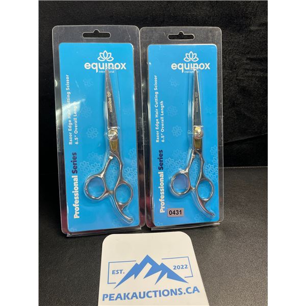 2 Pairs of Equinox Professional Series Razor Edge Hair Cutting Scissors - 6.5" Length - New Sealed