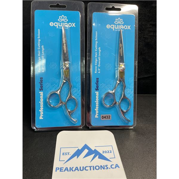 2 Pairs of Equinox Professional Series Razor Edge Hair Cutting Scissors - 6.5" Length - New Sealed