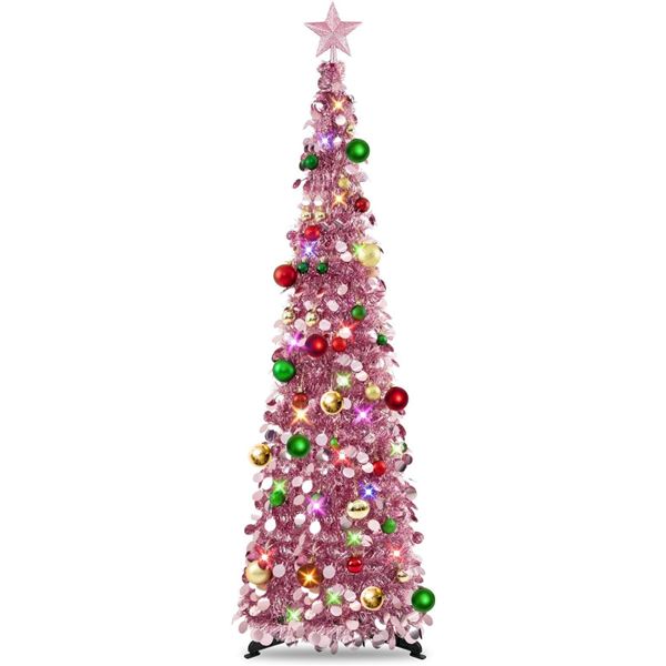 1 Pop-Up Christmas Tree - 5FT Collapsible/Easy-Store Artificial Tinsel Xmas Tree for Decor - New!