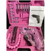 Image 2 : 1 Pink Electric Cordless Screwdriver Set with Rechargeable Battery, Charger, & Storage Case - New