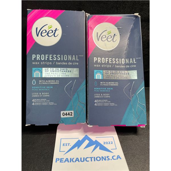 2 Boxes of Veet Professional Wax Strips for Sensitive Skin - Legs & body - 40 Wax Strips Each - New
