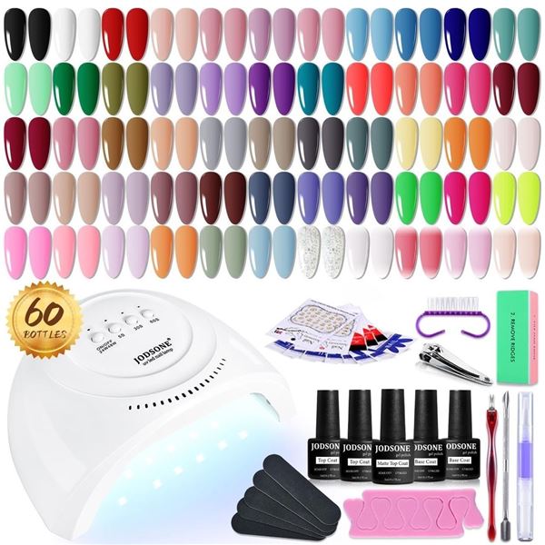 60PCS Jodson Gel Nail Polish Kit with UV Light - New (Damaged Box)