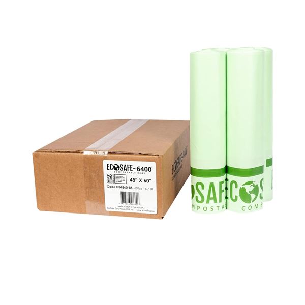 Box of EcoSafe 48"x60" Large Certified Compostable Bags for 64 Gallon Green Bins; Box of 60pcs - New