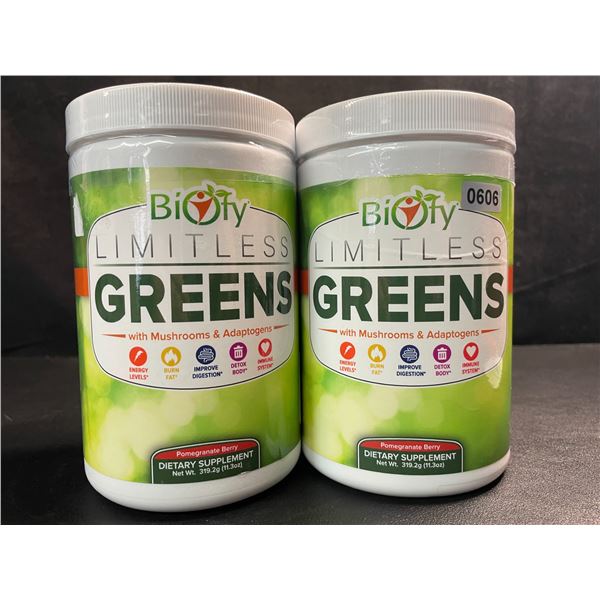 2 Tubs of Biofy Limitless Greens Dietary Supplement Powder - 319.3G - New