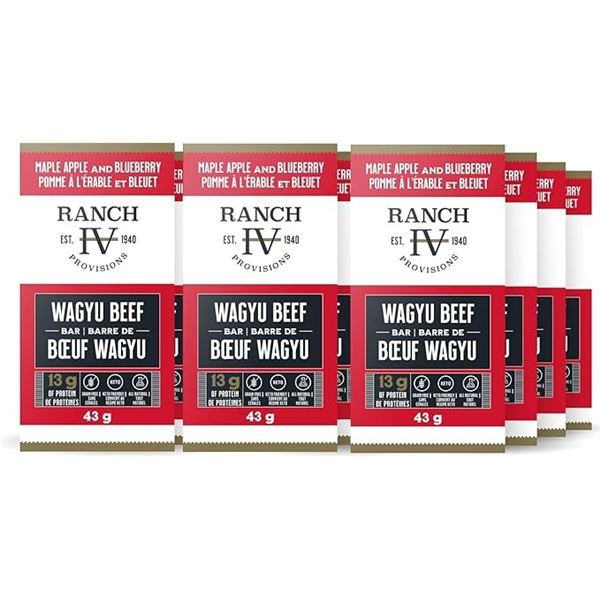 1 Box of Thrive Provisions Wagyu Beef Bars (Maple Apple & Blueberry) - Pack of 12 x 43g Bars - New