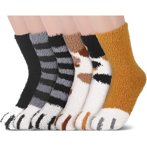 2 Packs of Fuzzy Soft Cat Claw Design Slipper Socks for Women - 6 Pairs Each/12 Pairs Total - New