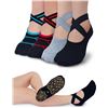 Image 1 : 2 Packs of Rative X-Cross Strap Non-Slip Yoga/Pilates Socks with Grips - 4 Pairs Each/8 Pairs Total