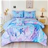 Image 1 : 6PC Mermaid Design Comforter Bedding Set for Girls - Twin Size - Brand New!