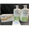 Image 1 : 2 Bottles of IVORY Gentle Body Wash (1.03L Each) & 1 Pack of Dove Dryness Relief Bar Soap (6 Bars)