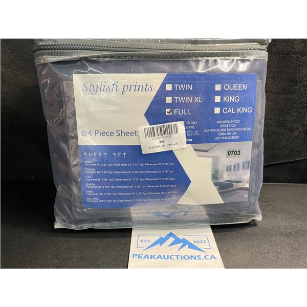 1 Stylish Prints 4PC Bed Sheet Set - Full Size - Dark Blue - New