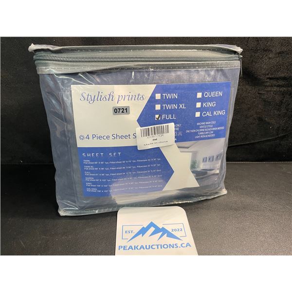 1 Stylish Prints 4PC Bed Sheet Set - Full Size - Dark Blue - New