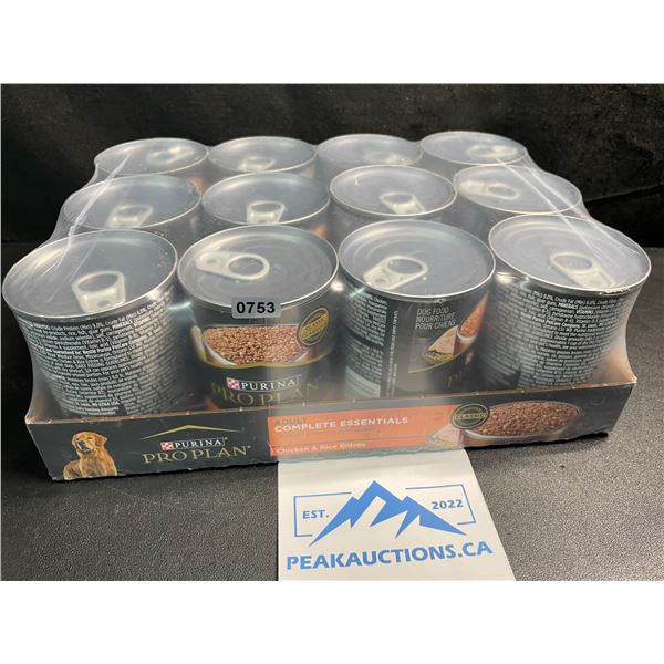 Case of 12 Cans of Purina Pro Plan Adult Complete Essentials Dog Food - Chicken & Rice; BB: AUG 2026