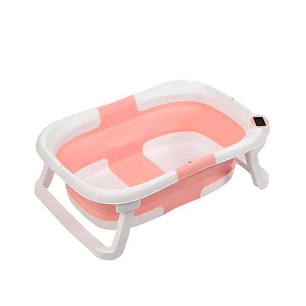 Collapsible Pink and White Baby Bath Tub with Thermometer - New