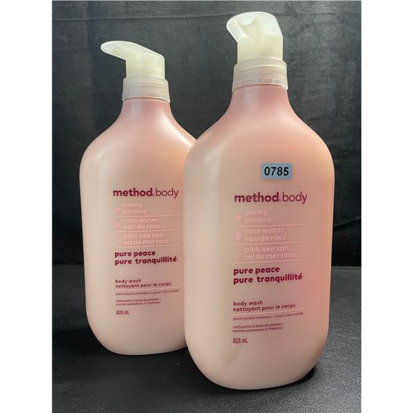 2 Large Bottles of Method Pure Peace Body Wash w/ Peony, Rose Water, and Pink Sea Salt - 828 ml