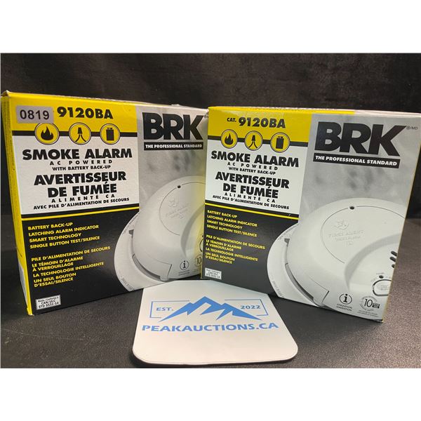 2 BRK 9120BA Hardwired Smoke Alarms with Battery Backup - Brand New!