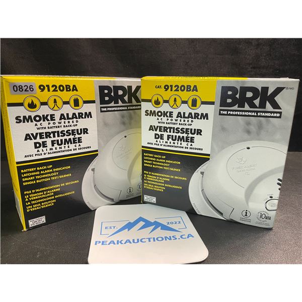 2 BRK 9120BA Hardwired Smoke Alarms with Battery Backup - Brand New!
