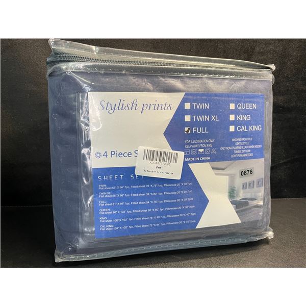 1 Stylish Prints 4PC Bed Sheet Set - Full Size - Dark Blue - New