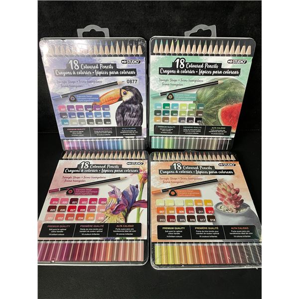 4 Packs of Studio Premium Coloured Pencils - 18 Per Pack - Triangle Shape - New