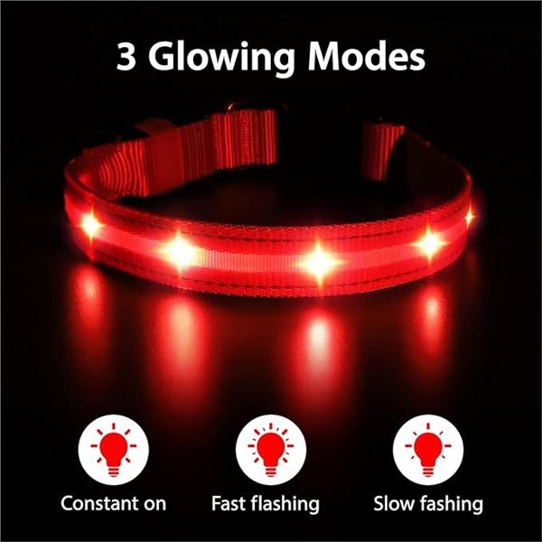 2 Masbrill LED Light-Up Dog Collars/Safety Collars - Size Large - Red - Brand New