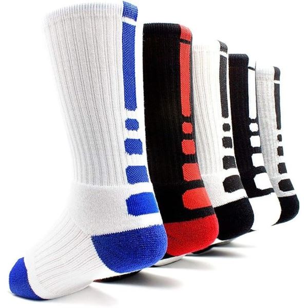 5-Pack of Cushioned Athletic Sport Compression Crew Socks - Size M (Women: 8-12,Men: 6-10) - New