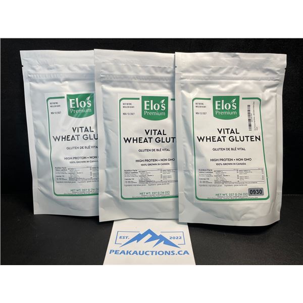 3 Elo's Premium Vital Wheat Gluten - High Protein, Keto/Kosher Friendly - Non GMO - 16oz Each