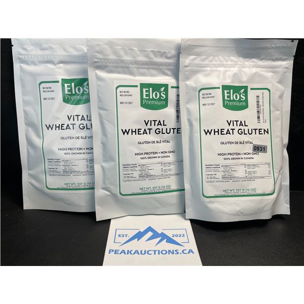3 Elo's Premium Vital Wheat Gluten - High Protein, Keto/Kosher Friendly - Non GMO - 16oz Each
