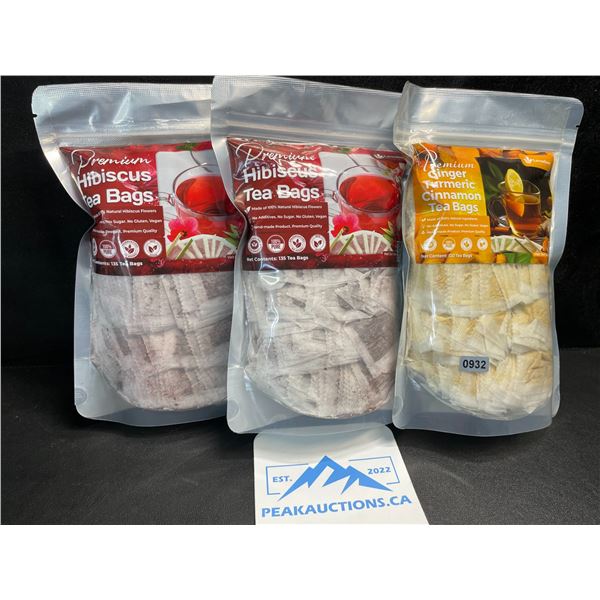 3 Packs of Premium Tea Bags - 2X Hibiscus Tea Bags and 1X Ginger Turmeric Cinnamon Tea Bags - New