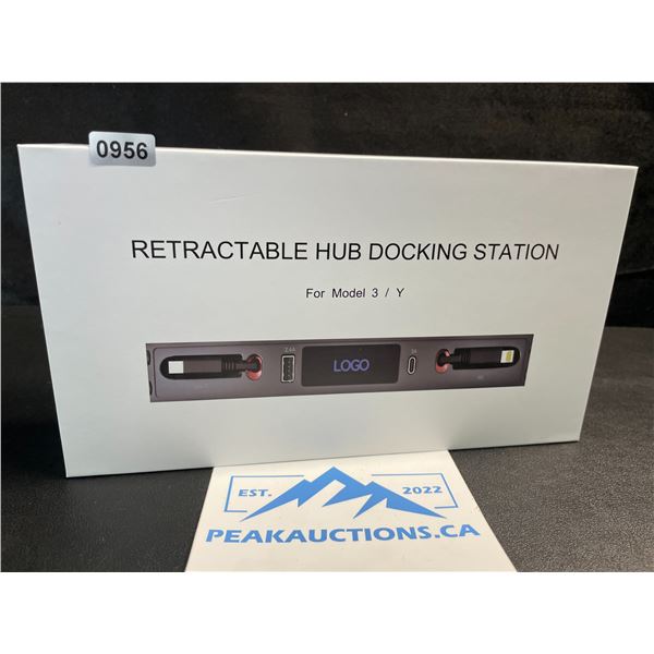 1 Retractable Hub Docking Station for Tesla Model 3 & Y Center Console w/ Built-In Charge Cords; New