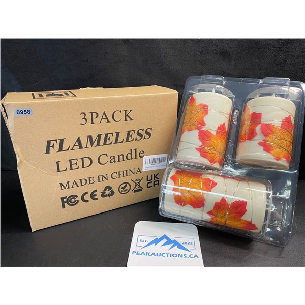 3-Pack of LED Flameless Candles - Maple Leaf Design - Battery Operated - New