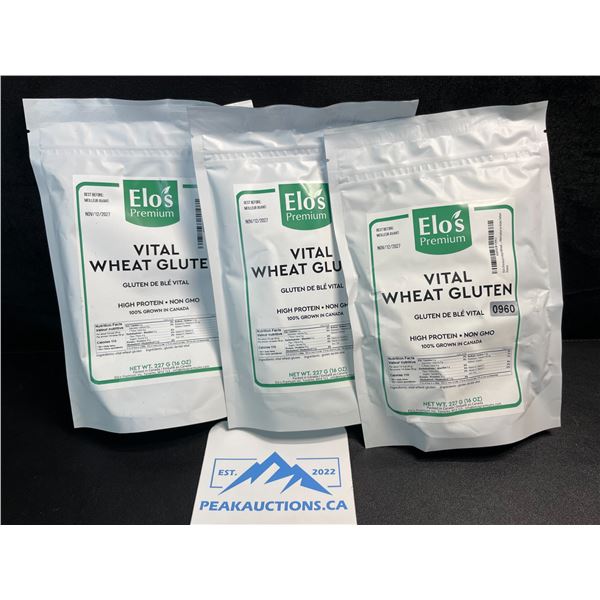 3 Elo's Premium Vital Wheat Gluten - High Protein, Keto/Kosher Friendly - Non GMO - 16oz Each