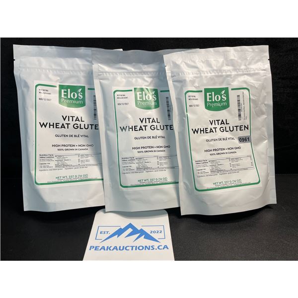 3 Elo's Premium Vital Wheat Gluten - High Protein, Keto/Kosher Friendly - Non GMO - 16oz Each