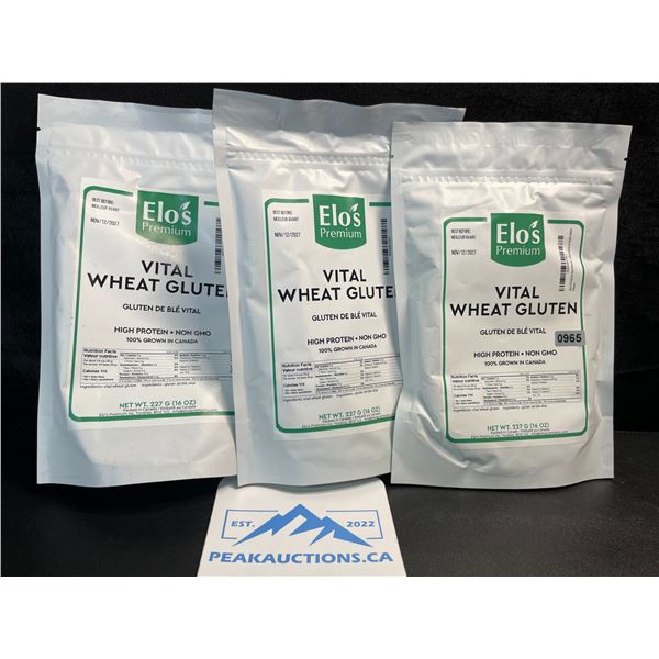 3 Elo's Premium Vital Wheat Gluten - High Protein, Keto/Kosher Friendly - Non GMO - 16oz Each