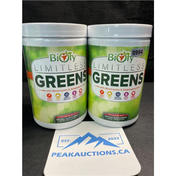 2 Tubs of Biofy Limitless Greens Dietary Supplement Powder - 319.3G - New