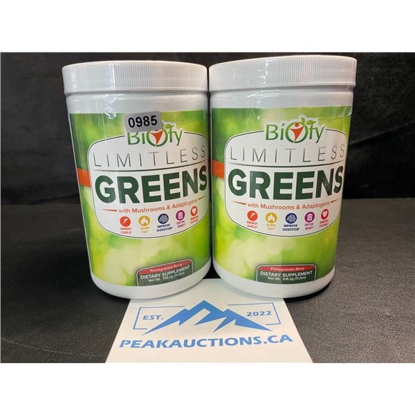 2 Tubs of Biofy Limitless Greens Dietary Supplement Powder - 319.3G - New