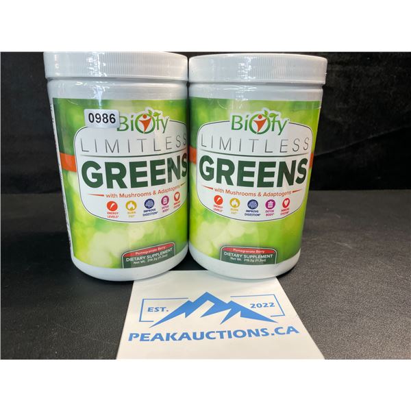 2 Tubs of Biofy Limitless Greens Dietary Supplement Powder - 319.3G - New