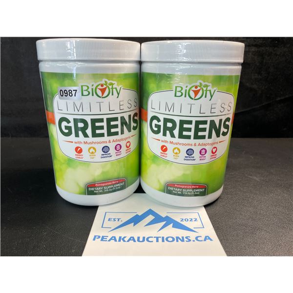 2 Tubs of Biofy Limitless Greens Dietary Supplement Powder - 319.3G - New
