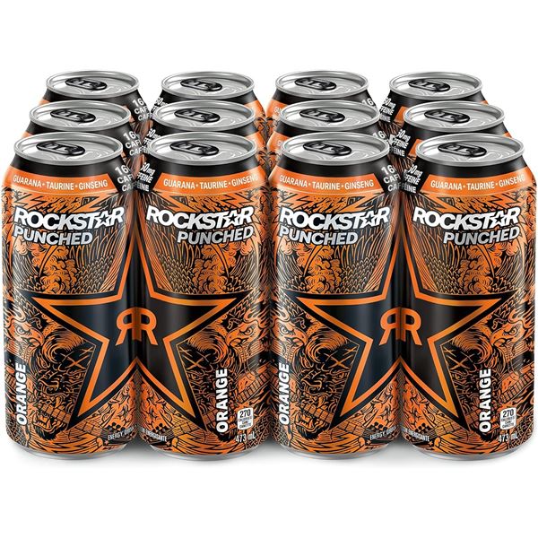 1 Case of Rockstar Punched Orange Energy Drinks - 12 Cans x 473ml (BB: MR 17/25)